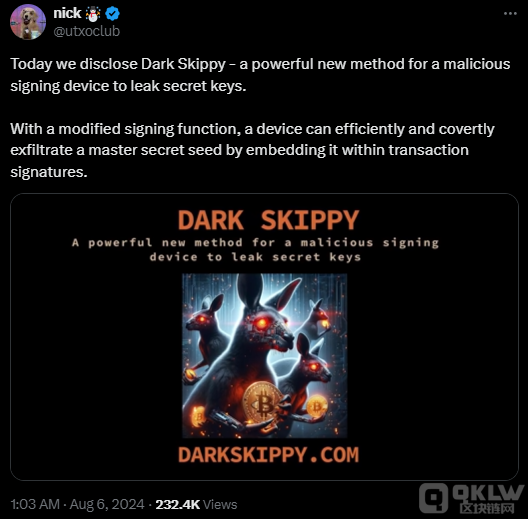 新發現的“Dark Skippy”漏洞可能危及Bitcoin硬 圖片